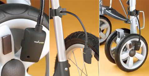 Здесь показано, как сенсор крепится к коляске у заднего колеса (иллюстрации с сайта strollometer.ru)<!-- SP1626D333 -->.